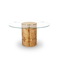 Contemporary dining table EUPHORIA glasswood veneer baseround