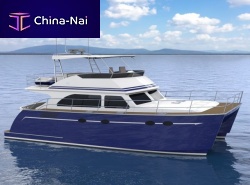 Catamaran express cruiser JUSTON 47 POWERCATinboardflybridgewith T-top