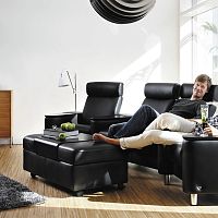Contemporary footrest DOUBLEfabricleatheron casters