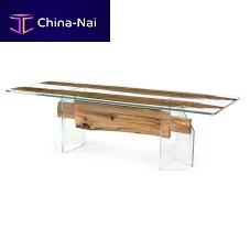 Contemporary table VENEZIAwoodentempered glasstempered glass base