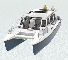 Catamaran cabin cruiser BB37outboardtwin-engineplaning hull