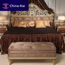 Classic upholstered bench EMPERADOR GOLD fabricwooden basebeige
