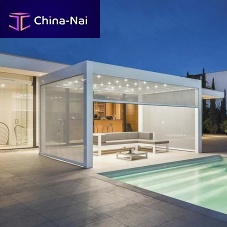 Self-supporting pergola Variawall-mountedthermo-lacquered aluminumwith mobile slats
