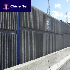 Noise barrier with modular panels prefabreinforced concreteroad
