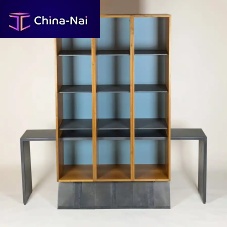 Free-standing bookcase PORTELLOcontemporarywalnutperforated sheet metal