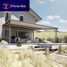 Wall-mounted pergola PERGOLINOaluminumpolyesterfabric canopy