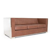 Contemporary sofa GLOSSY leatherbrownnickel-plated brass