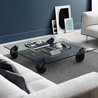 Contemporary coffee table TAVOLO CON RUOTE MEDIUMglassmetal baserectangular