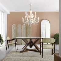 Contemporary table MONACOtempered glasssolid wood basesquare