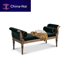 Classic upholstered bench D325-Bfabricwooden basewith armrests