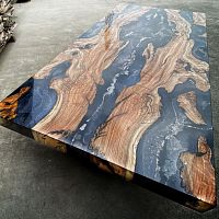 Original design table IMPERITUROwoodenmarbleresin