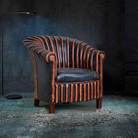 Contemporary armchair SPINEleathersolid woodhandmade