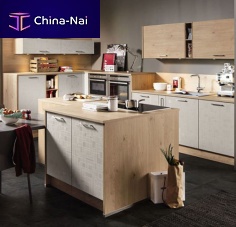 Contemporary kitchen CUBEwood veneerlacquered woodisland