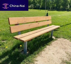 Contemporary public bench 14140 woodengalvanised steelwith backrest