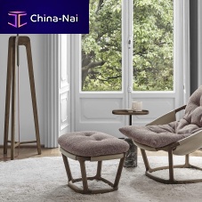 Contemporary footrest AMARANTHAleatherwalnutfabric