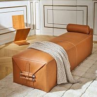 Contemporary upholstered bench Somewhere El - Sleathermetal basechromed metal