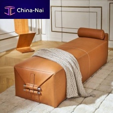 Contemporary upholstered bench Somewhere El - Sleathermetal basechromed metal