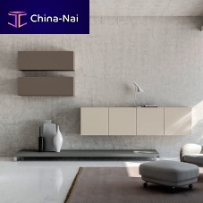 Contemporary living room wall unit SEVENTY DAYlacquered woodwalnutlacquered glass