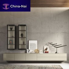 Contemporary living room wall unit SOMA lacquered woodaluminumwith drawer