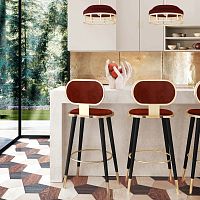 Contemporary bar chair CARLINIindoorvelvetlacquered wood base