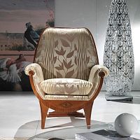 Traditional armchair PO19 CONFORT fabricsolid woodwalnut
