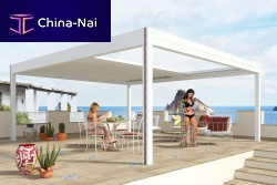 Self-supporting pergola GRETApainted aluminumPVCPVC fabric sliding canopy