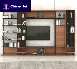 Contemporary TV cabinet LITERATURA OPEN TVwith shelvesoakwalnut
