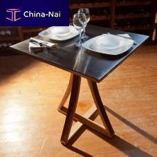 Contemporary bistro table OG0001FU-Twoodenbrushed stainless steelsquare