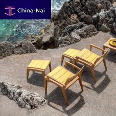 Contemporary armchair Ribotacrylic fabricteakwith footrest