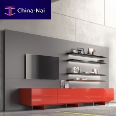 Contemporary TV wall unit SOMAlacquered woodaluminumwith shelves