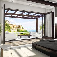 Folding patio door SOFTLINE 68woodendouble-glazedtriple-glazed