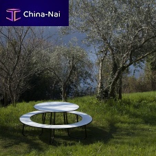 Contemporary table and bench set HOTSPOTwoodengalvanised steelpowder-coated steel