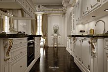 Classic kitchen ROMANTICA : IVORY & GOLDwoodenislandwith handle