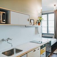 Contemporary kitchen woodenlacqueredfor student housing