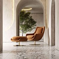 Contemporary armchair ELBAvelvetpolished stainless steelwith footrest