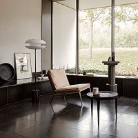 Contemporary fireside chair MANfabricleatherstainless steel