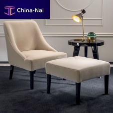 Traditional fireside chair VICKYfabricwith footrestbeige