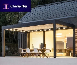 Self-supporting pergola Twistwall-mountedthermo-lacquered aluminumwith mobile slats