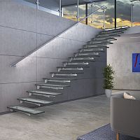 Straight staircase GLASSTREE WALLglass stepstainless steel framecontemporary