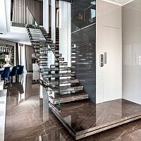 Straight staircase LUXO: STONEquarter-turnhalf-turnmarble step