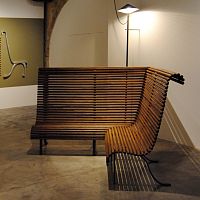 Contemporary bench ELEPHANTteakcast aluminumwith backrest