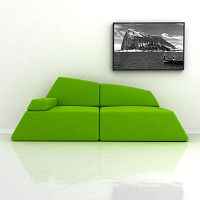 Original design sofa GIBRALTARfabricleathergreen