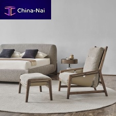 Contemporary relaxing armchair BICEleatherfabricwalnut