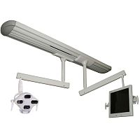 Ceiling-mounted surgical light Dual TrackLED2-armwith video monitor
