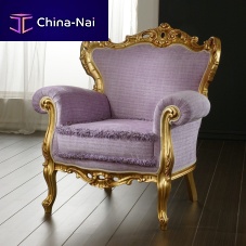 Baroque style armchair fabricsolid woodwood with gold leaf finish