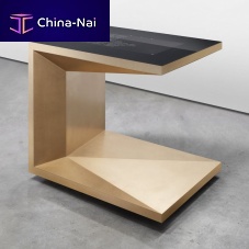 Contemporary work table M.PODtempered glasssteel basebrass base