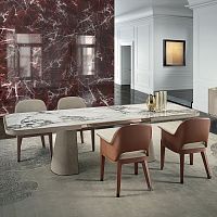 Contemporary dining chair HARMONY indoorleatherwooden base
