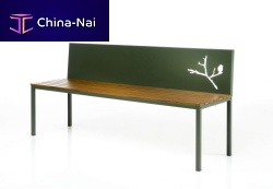 Contemporary public bench BIRDYmetalnatural fiberwith backrest