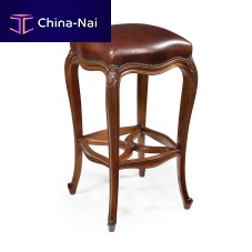 Louis XV style bar stool TOURBILLONleatherfabricoak base