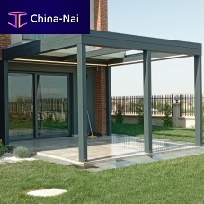 Self-supporting pergola SELECT wall-mountedaluminumwith sliding canopy